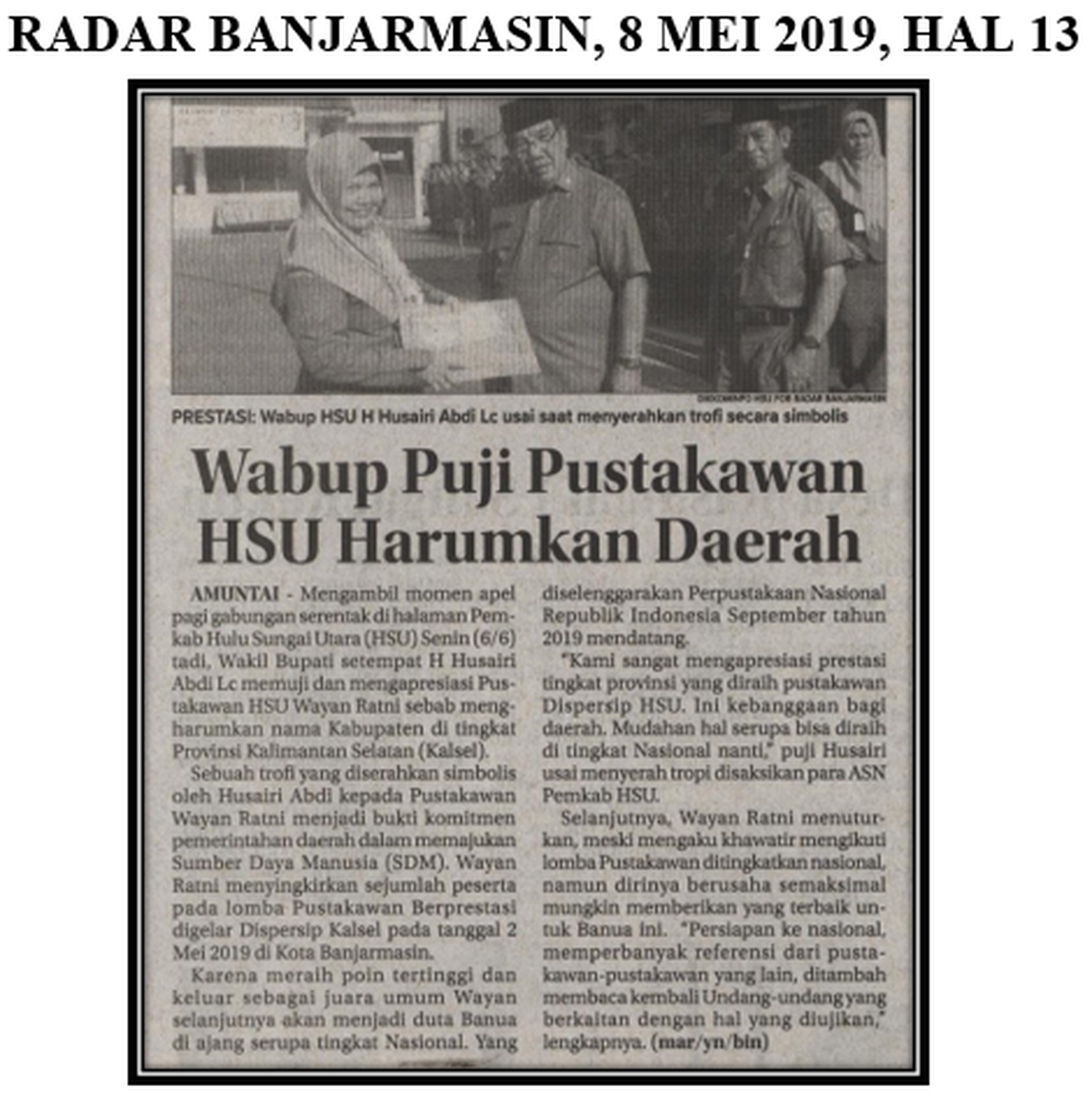 Wabup Puji Pustakawan HSU Harumkan Daerah